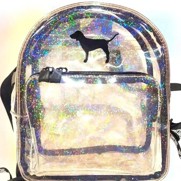 Victoria Secrets Pink Mini Clear Sparkle Dog Backpack - Picture 2 of 8